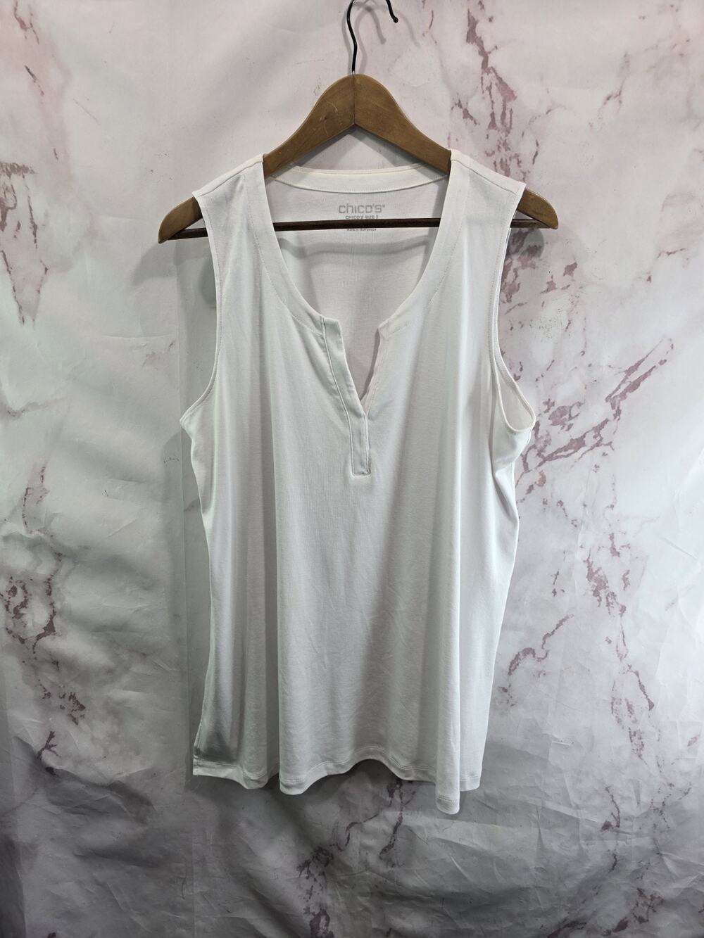 Chicos Tank Top Womens 3 XL White Knit Pima Cotton V Neck Tee Shirt